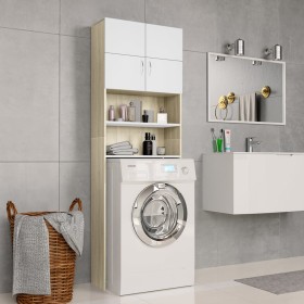 Armario para lavadora blanco y roble Sonoma 64x25,5x190 cm de , Accesorios para lavadoras y secadoras - Ref: Foro24-800032, P...