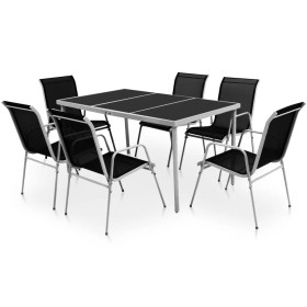 Juego de comedor de jardín de acero negro 7 piezas de , Conjuntos de jardín - Ref: Foro24-43303, Precio: 316,19 €, Descuento: %