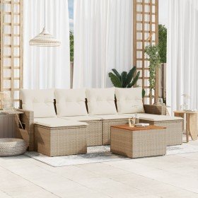Set sofás de jardín 7 piezas y cojines ratán sintético beige en Conjuntos de jardín | Comprar online en Foru.es