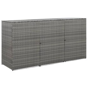 Cobertizo triple cubo basura ratán PE antracita 229x78x120 cm de , Soportes para contenedores de residuos - Ref: Foro24-46735...