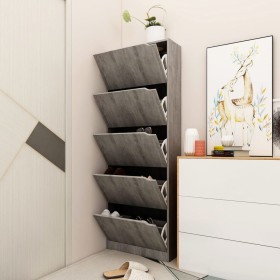 Zapatero 5 puertas madera ingeniería gris hormigón 59x24x167 cm de , Zapateros y organizadores de calzado - Ref: Foro24-33814...