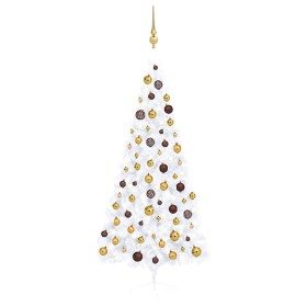 Medio árbol de Navidad con luces y bolas blanco 180 cm de , Arboles de navidad - Ref: Foro24-3077484, Precio: 65,51 €, Descue...