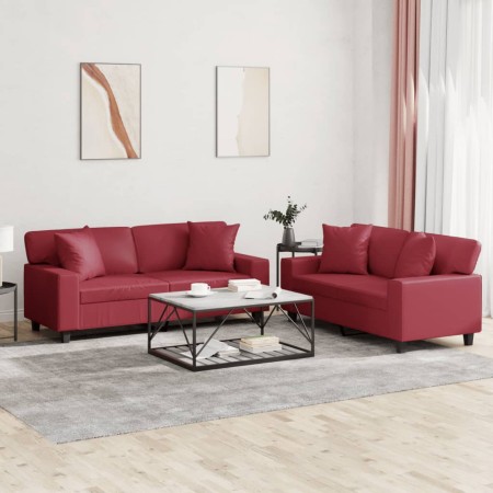 Juego de sofás con cojines 2 piezas cuero sintético rojo tinto de , Sofás - Ref: Foro24-3201927, Precio: 574,17 €, Descuento: %
