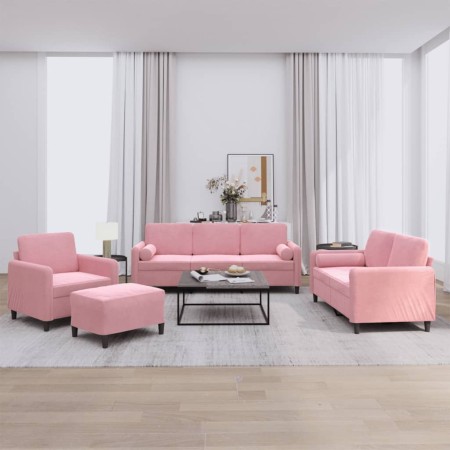 Juego de sofás con cojines 4 piezas terciopelo rosa de , Sofás - Ref: Foro24-3201967, Precio: 802,11 €, Descuento: %