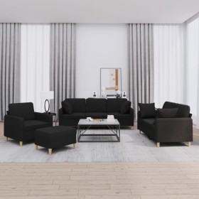 Juego de sofás con cojines 4 piezas tela negro de , Sofás - Ref: Foro24-3202082, Precio: 828,10 €, Descuento: %