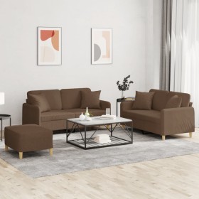 Juego de sofás con cojines 3 piezas tela marrón de , Sofás - Ref: Foro24-3202113, Precio: 489,01 €, Descuento: %