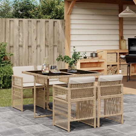 Set comedor de jardín 5 pzas con cojines ratán sintético beige de , Conjuntos de jardín - Ref: Foro24-3210898, Precio: 284,63...