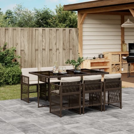 Set comedor de jardín 7 pzas con cojines ratán sintético marrón de , Conjuntos de jardín - Ref: Foro24-3210909, Precio: 409,7...