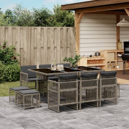 Set de comedor de jardín 11 pzas y cojines ratán sintético gris de , Conjuntos de jardín - Ref: Foro24-3210968, Precio: 501,5...