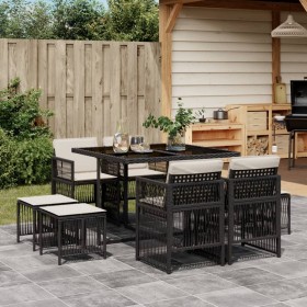 Set de comedor de jardín 9 pzas y cojines ratán sintético negro de , Conjuntos de jardín - Ref: Foro24-3210954, Precio: 356,7...