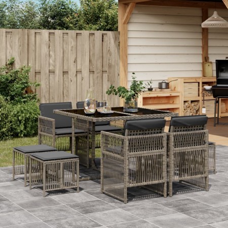 Set comedor jardín 9 pzas y cojines ratán sintético gris de , Conjuntos de jardín - Ref: Foro24-3210956, Precio: 369,58 €, De...