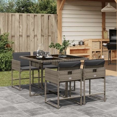 Set comedor de jardín 5 piezas con cojines ratán sintético gris de , Conjuntos de jardín - Ref: Foro24-3211256, Precio: 254,1...