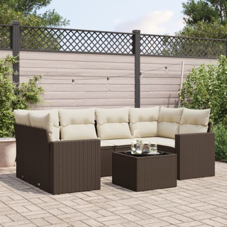 Juego de sofás de jardín 7 piezas con cojines ratán PE marrón de , Sofás modulares de exterior - Ref: Foro24-3251060, Precio:...