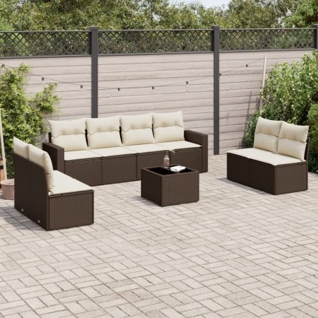 Set de sofás de jardín 9 pzas y cojines ratán sintético marrón de , Sofás modulares de exterior - Ref: Foro24-3251200, Precio...