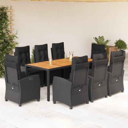 Set de comedor de jardín 9 pzas y cojines ratán sintético negro de , Conjuntos de jardín - Ref: Foro24-3212669, Precio: 1,00 ...