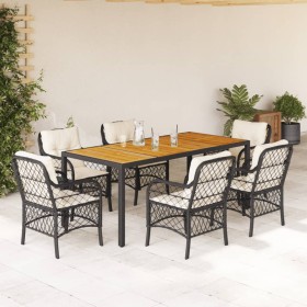 Set de comedor de jardín 7 pzas y cojines ratán sintético negro de , Conjuntos de jardín - Ref: Foro24-3212040, Precio: 677,9...