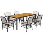 Set de comedor de jardín 7 pzas y cojines ratán sintético negro de , Conjuntos de jardín - Ref: Foro24-3212040, Precio: 677,9...