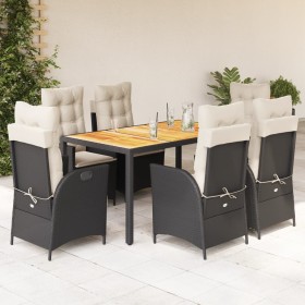 Set de comedor de jardín 7 pzas y cojines ratán sintético negro de , Conjuntos de jardín - Ref: Foro24-3213090, Precio: 814,2...