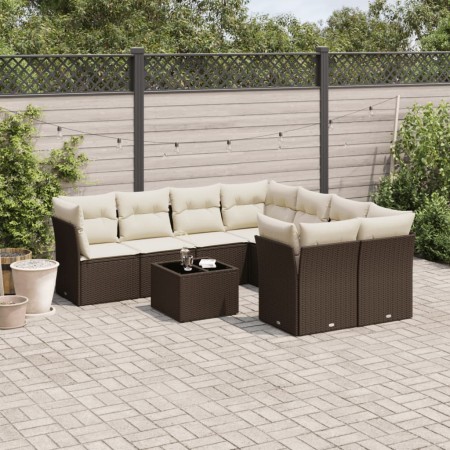 Set de sofás de jardín 9 pzas y cojines ratán sintético marrón de , Conjuntos de jardín - Ref: Foro24-3249162, Precio: 611,12...