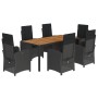 Set de comedor de jardín 7 pzas y cojines ratán sintético negro de , Conjuntos de jardín - Ref: Foro24-3212236, Precio: 816,8...