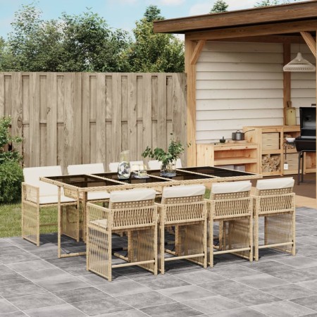 Set comedor de jardín 9 pzas con cojines ratán sintético beige de , Conjuntos de jardín - Ref: Foro24-3211642, Precio: 573,47...