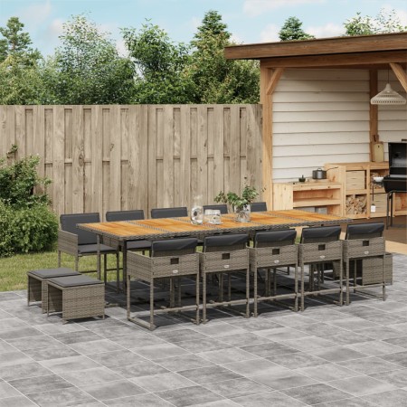 Set comedor de jardín con cojines 15 pzas ratán sintético gris de , Conjuntos de jardín - Ref: Foro24-3211358, Precio: 875,51...