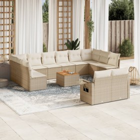 Set sofás de jardín con cojines 13 pzas ratán sintético beige en Conjuntos de jardín | Comprar online en Foru.es