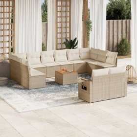 Set sofás de jardín con cojines 13 pzas ratán sintético beige en Conjuntos de jardín | Comprar online en Foru.es