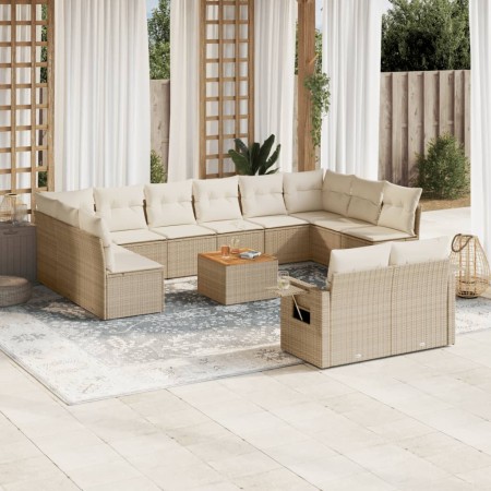 Set sofás de jardín con cojines 13 pzas ratán sintético beige en Conjuntos de jardín | Comprar online en Foru.es