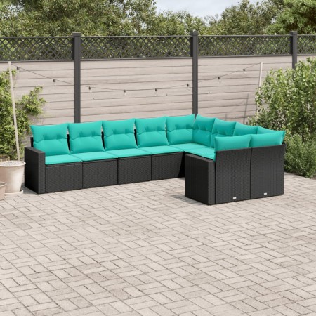 Set de sofás de jardín 9 pzas con cojines ratán sintético negro de , Conjuntos de jardín - Ref: Foro24-3219427, Precio: 725,5...