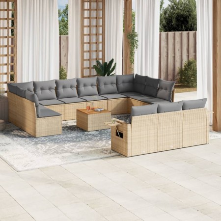 Set sofás jardín 14 pzas y cojines ratán sintético beige mezcla en Conjuntos de jardín | Comprar online en Foru.es