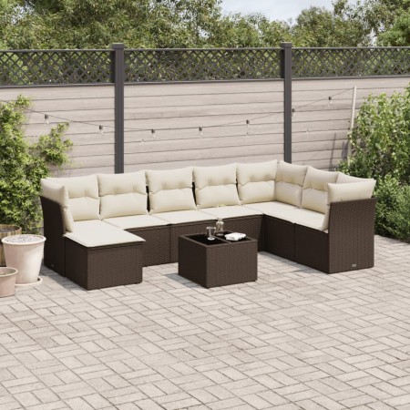 Set de sofás de jardín 9 pzas y cojines ratán sintético marrón de , Conjuntos de jardín - Ref: Foro24-3218063, Precio: 553,10...