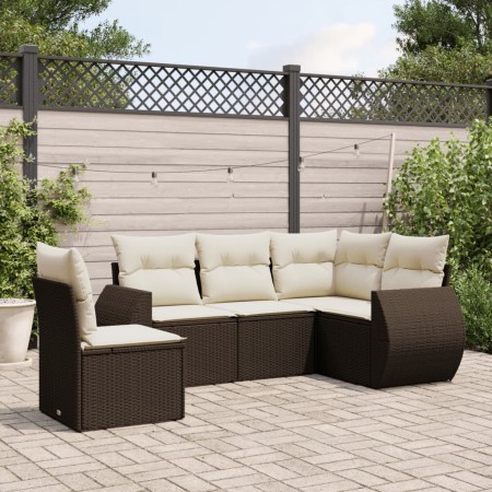 Set comedor de jardín 5 piezas y cojines ratán sintético marrón de , Conjuntos de jardín - Ref: Foro24-3221372, Precio: 356,3...