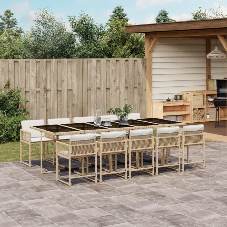 Set comedor de jardín 11 pzas con cojines ratán sintético beige de , Conjuntos de jardín - Ref: Foro24-3211654, Precio: 767,7...