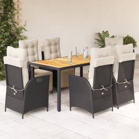 Set de comedor de jardín 7 pzas y cojines ratán sintético negro de , Conjuntos de jardín - Ref: Foro24-3213335, Precio: 844,7...