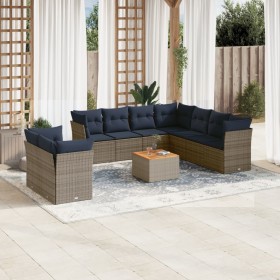 Set de sofás de jardín 11 pzas y cojines ratán sintético gris de , Conjuntos de jardín - Ref: Foro24-3256047, Precio: 746,01 ...