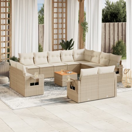 Set sofás de jardín con cojines 13 pzas ratán sintético beige en Conjuntos de jardín | Comprar online en Foru.es