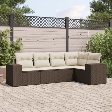 Set comedor de jardín 5 piezas y cojines ratán sintético marrón de , Sofás modulares de exterior - Ref: Foro24-3222532, Preci...