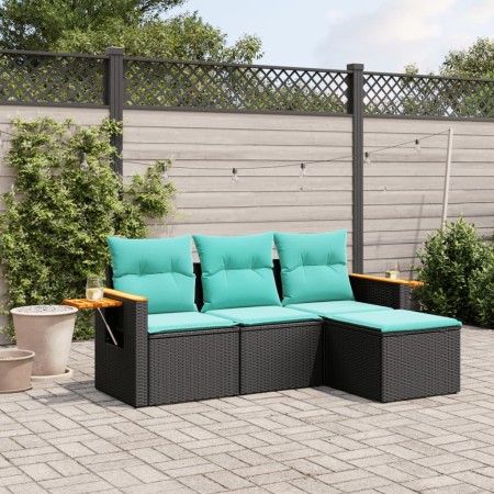 Set de sofás de jardín 4 pzas con cojines ratán sintético negro de , Conjuntos de jardín - Ref: Foro24-3226743, Precio: 325,2...