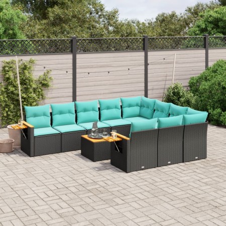 Set de sofás de jardín 11 pzas y cojines ratán sintético negro de , Conjuntos de jardín - Ref: Foro24-3227184, Precio: 832,47...