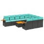 Set de sofás de jardín 11 pzas y cojines ratán sintético negro de , Conjuntos de jardín - Ref: Foro24-3227184, Precio: 832,47...
