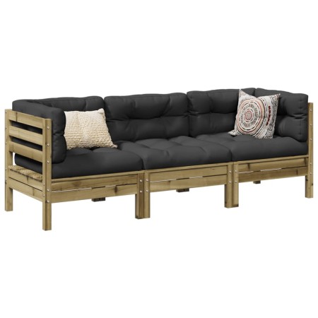 Set de sofás jardín 3 pzas con cojines madera pino impregnada de , Conjuntos de jardín - Ref: Foro24-3299274, Precio: 309,05 ...