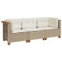 Sofá de jardín de 3 plazas con cojines ratán sintético beige de , Sofás de exterior - Ref: Foro24-365919, Precio: 232,88 €, D...