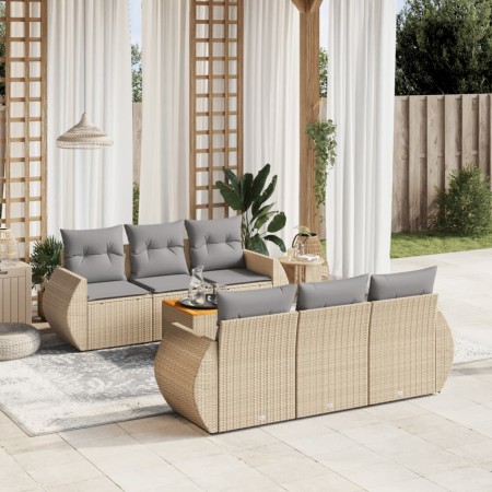 Set sofás de jardín 7 piezas y cojines ratán sintético beige en Conjuntos de jardín | Comprar online en Foru.es