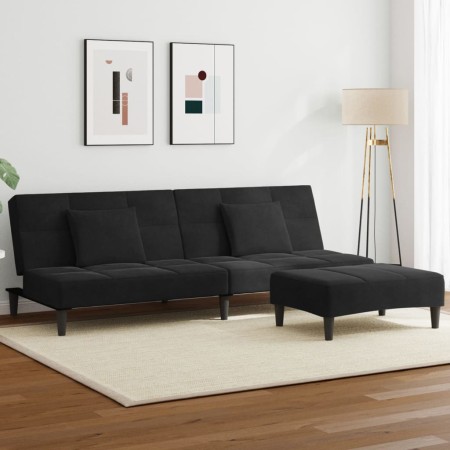 Sofá cama de 2 plazas con taburete terciopelo negro de , Sofás - Ref: Foro24-3258113, Precio: 300,82 €, Descuento: %