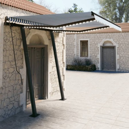 Toldo automático con LED sensor de viento azul y blanco 3x2,5 m de , Toldos - Ref: Foro24-3070111, Precio: 570,96 €, Descuent...