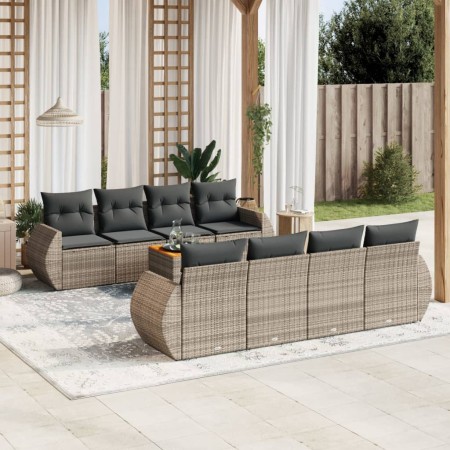Set de muebles de jardín 9 pzas y cojines ratán sintético gris en Conjuntos de jardín | Comprar online en Foru.es