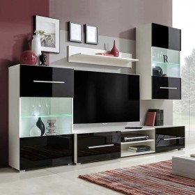 Vitrina de pared de TV iluminación LED 4 pzas negro alto brillo de , Muebles TV - Ref: Foro24-242573, Precio: 460,39 €, Descu...