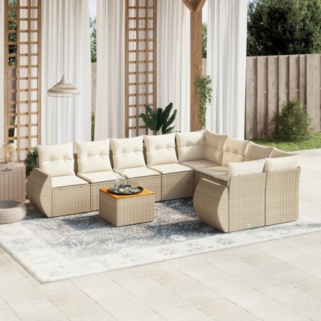 Set de sofás de jardín 9 pzas con cojines ratán sintético beige en Conjuntos de jardín | Comprar online en Foru.es