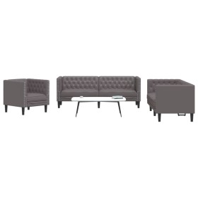 Juego de sofás Chesterfield 3 piezas cuero sintético gris de , Sofás - Ref: Foro24-3209270, Precio: 721,87 €, Descuento: %